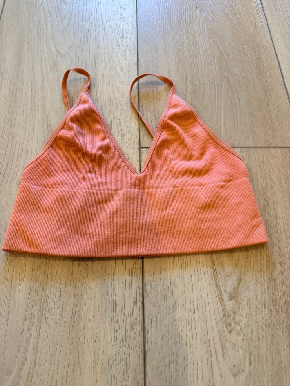 By Together Ribbed V-Neck Bralette in Coral